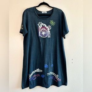 Vintage 1990s cat graphic t shirt dress size medium. Cat on bike